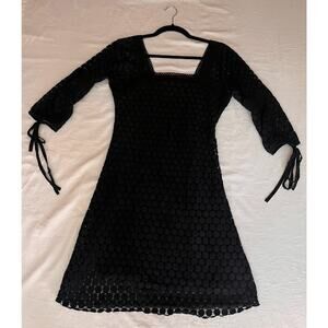 Solitaire Ravi Khosla Black Boho Eyelet Mini Dress Cover Up Size M